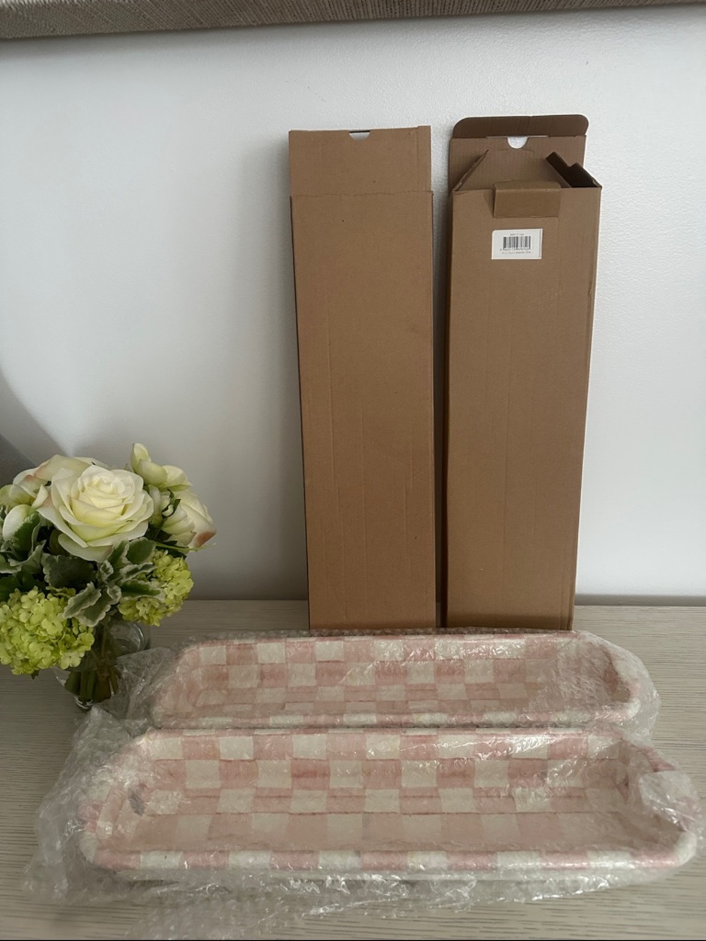 Mackenzie Childs Rosy Check Baguette Dish, Set of 2
NIB